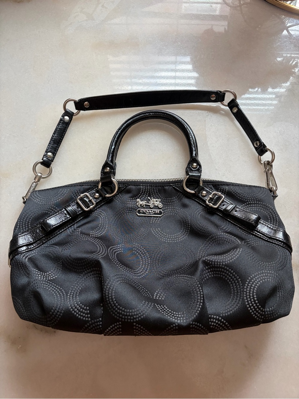 Coach Black Signature Circle-Print Satchel with Detachable Strap